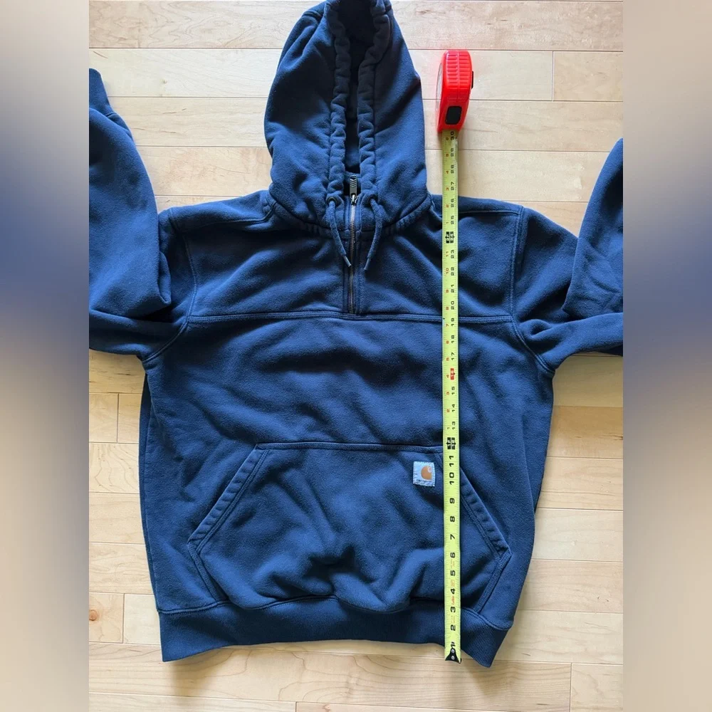 Carhartt Men’s Rain Defender Dark Blue Hooded Fleece Pullover - Picture 6 of 6